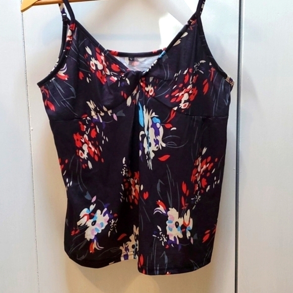 Navy Blue floral Multi color Spaghetti Strap Cami Tank top Sz.Large - Picture 1 of 4